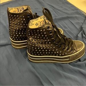 Studded Black and Gold High-Top Sneakers